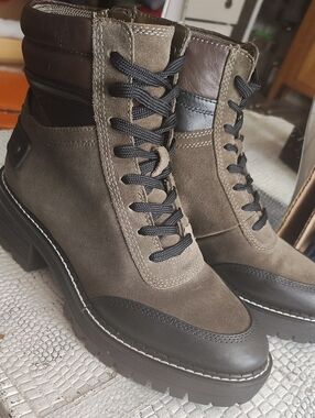 Franco Sarto Olive and Black Suede Lace-Up Combat Boots